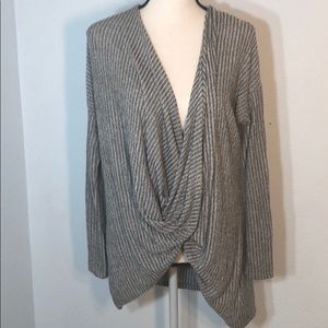 Alya Ribbed Knit Cross Front Top Black & White